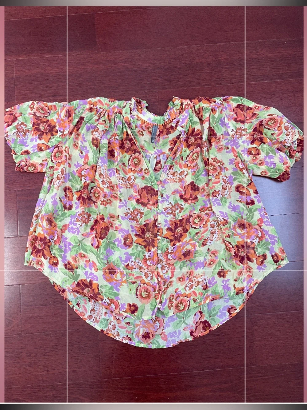 Anthropologie Estela Sheer Floral Flutter Sleeve Top Vibrant Multicolor